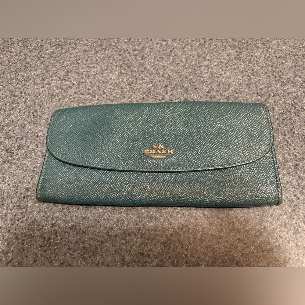 Coach Teal with Sparkles Textured Leather Wallet